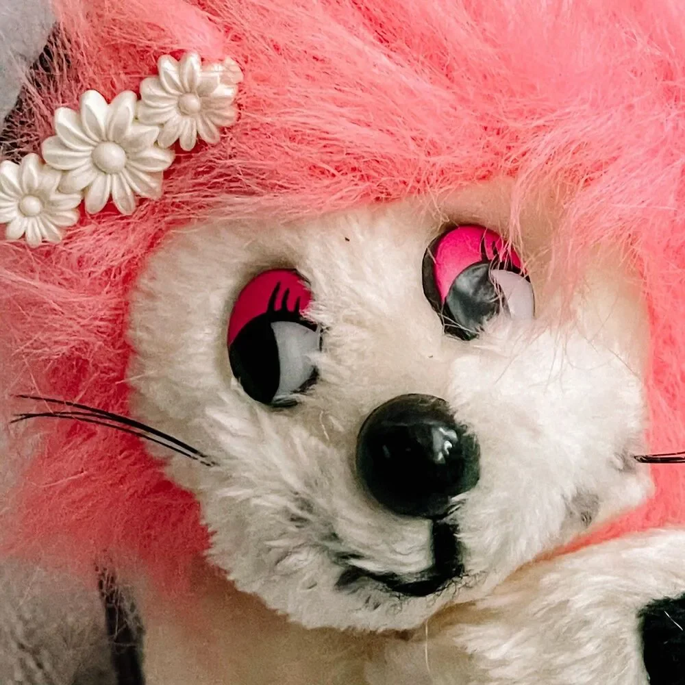 Vtg Dan Brechner White Pink Lion Bear Girl Plush 8” Stuffed Animal Rare Whimsy